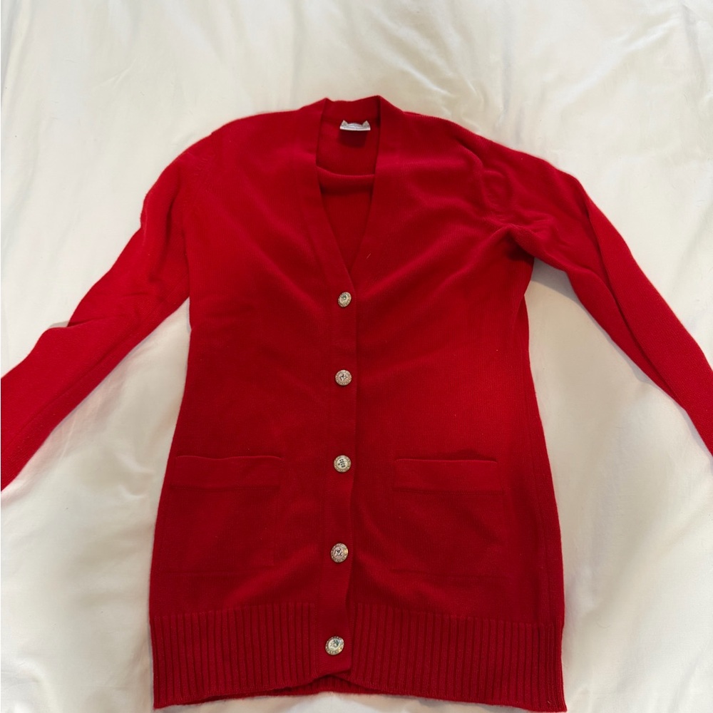 ☀️🏝️ CHANEL Red Cardigan with Silver Buttons